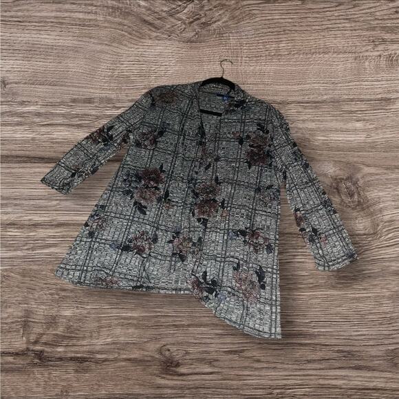 Apt. 9 Women’s Gray Floral Plaid Open-Front Cardigan Sweater PXL - Picture 3 of 4